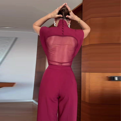 High-neck Mesh-panel Sleeveless Top