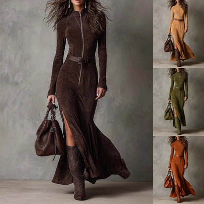 Elegant Temperament Split Long-sleeved Dresses