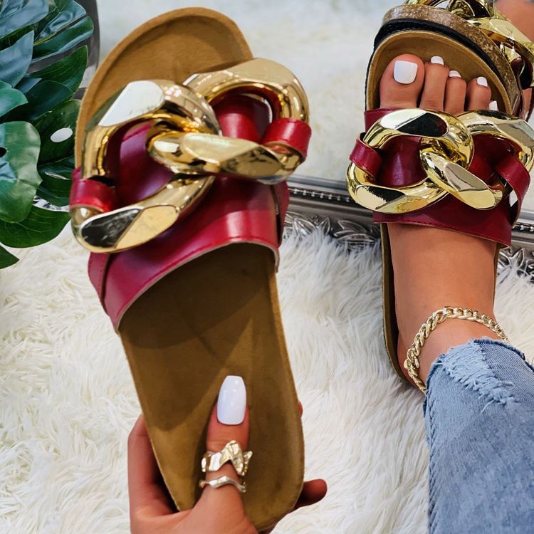 Women Beach Flat Chain Sandals