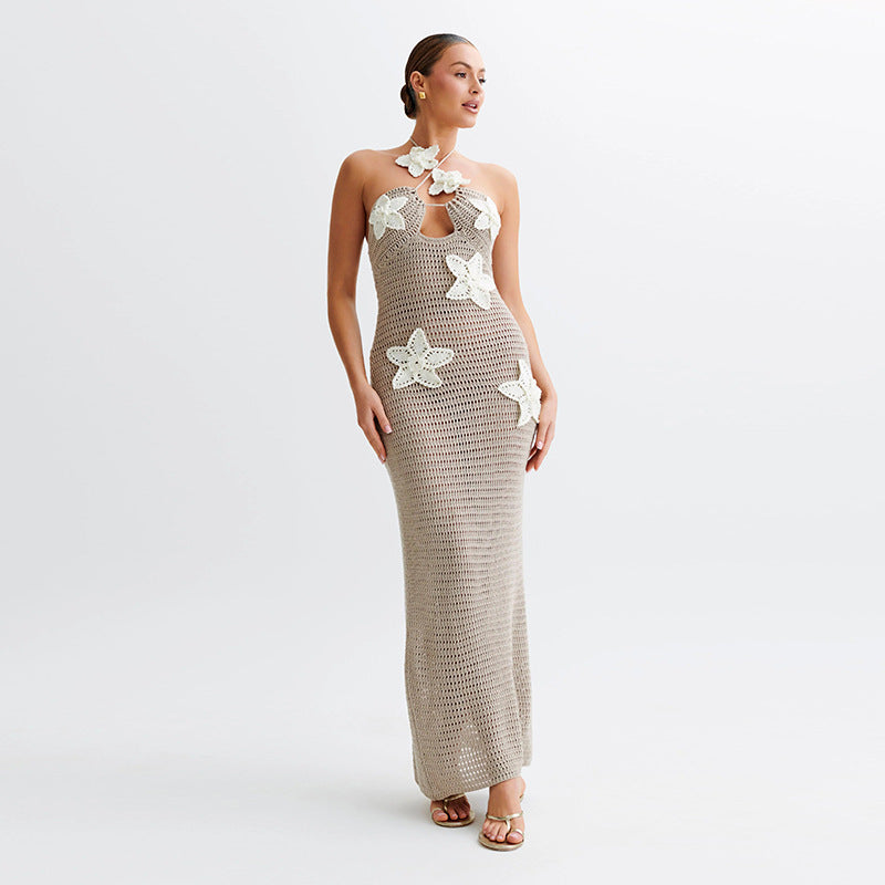 Slim Halter Neck Dress With Stars