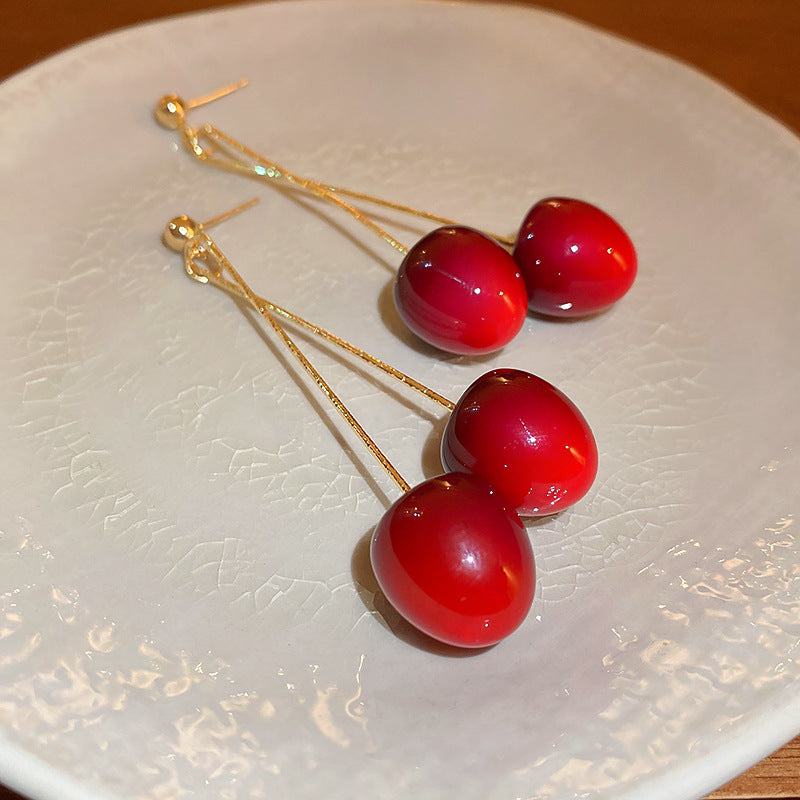 Sweet Red Acrylic Cherry Earrings