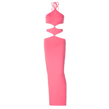 Sleeveless Halter Lace-up Backless High Waist Dress