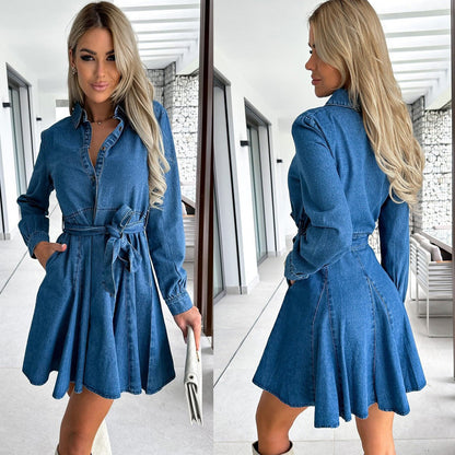 Waist Cinching Denim Skirt Dress