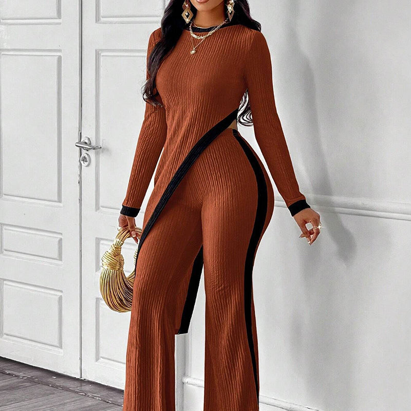 2 Piece Outfit Sexy Asymmetrical Hem Long Sleeve