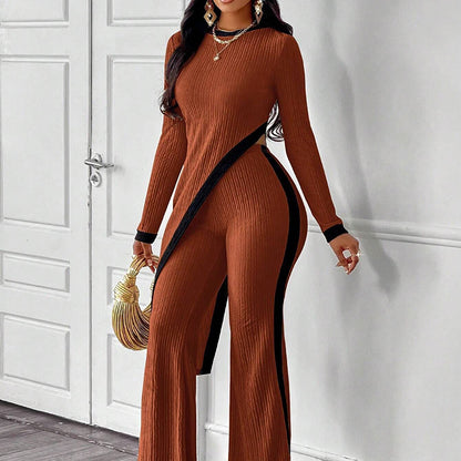 2 Piece Outfit Sexy Asymmetrical Hem Long Sleeve