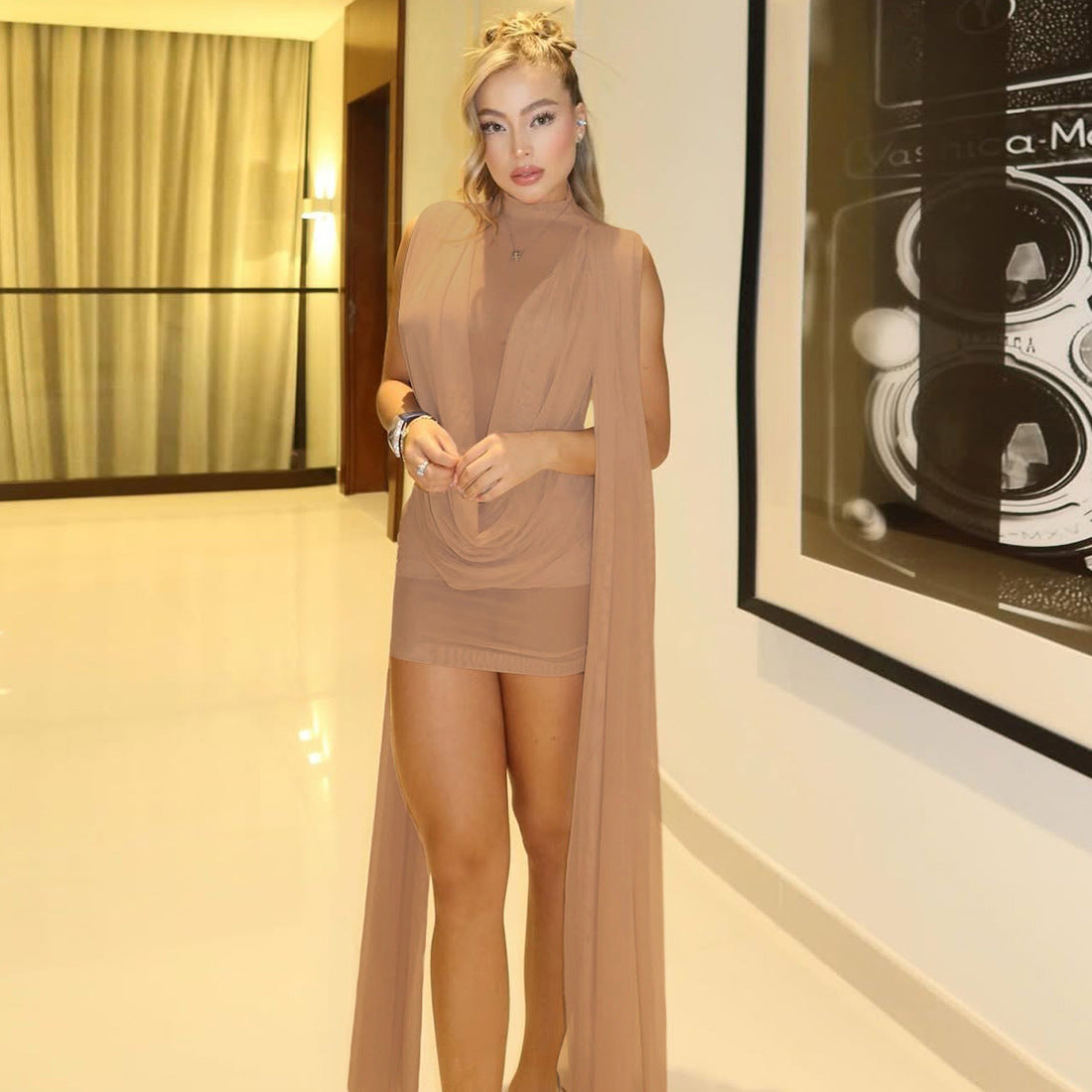 Ribbon Mesh Patchwork Dress