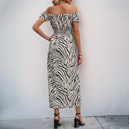 Striped Split Off Shoulder Dress