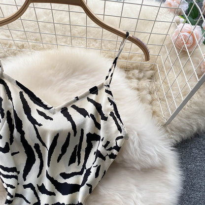 Waist A-Line Irregular Zebra Print Slip Dress