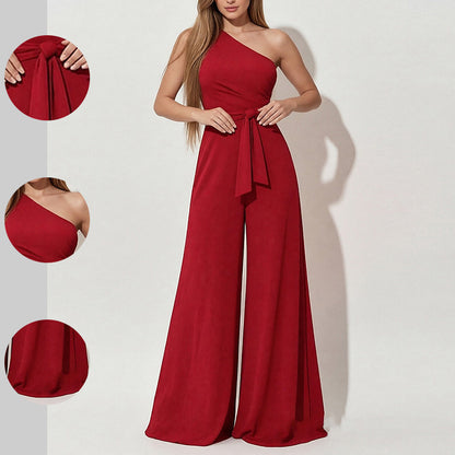 Solid Color Straight-leg Pants Strapless Lace-up Jumpsuit