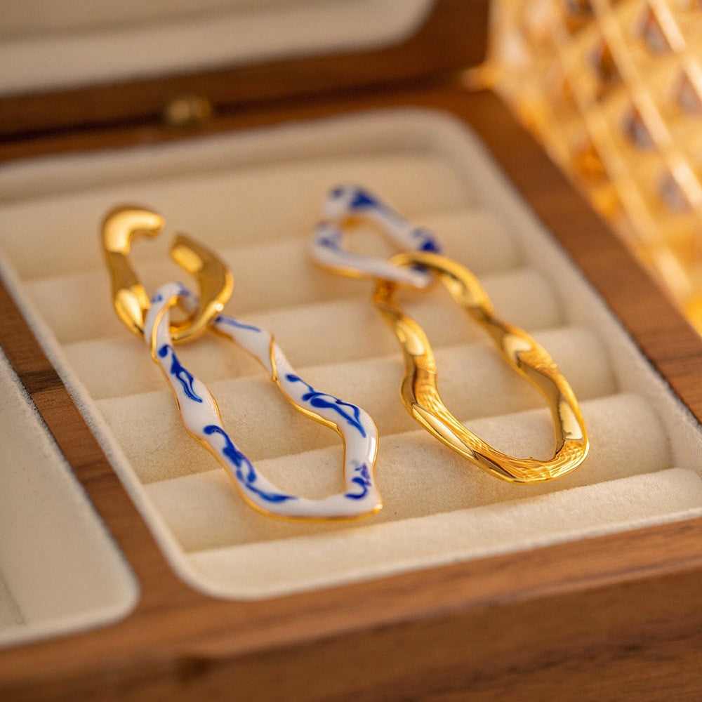 Fashion Blue And White Porcelain Pendant Women's Earrings