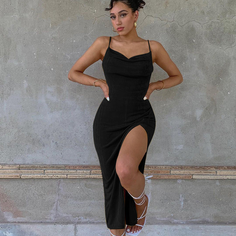 Knitted Slit Suspender Dress