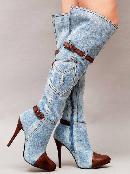 Denim Knee-High Stiletto Boots