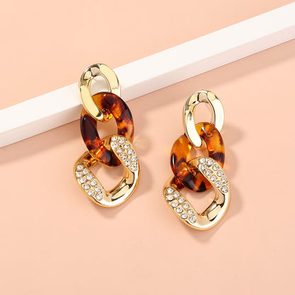 Leopard Resin Diamond Stud Earrings