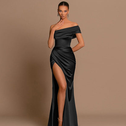 Elegant Off Shoulder Satin Gown