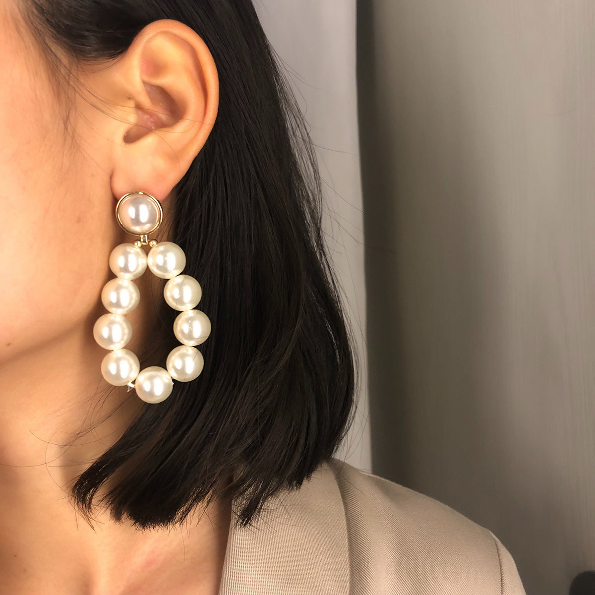 Geometric Pearl Stud Earrings