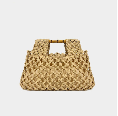 Handwoven Bamboo Handle Square Bag