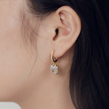 Rectangular Zircon Silver Earrings