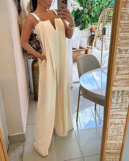 Solid Wide Leg Summer Jumpsuit