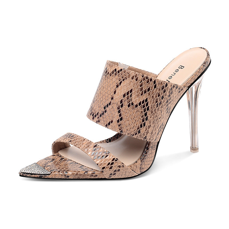 Pointed Crystal Heel Sandals