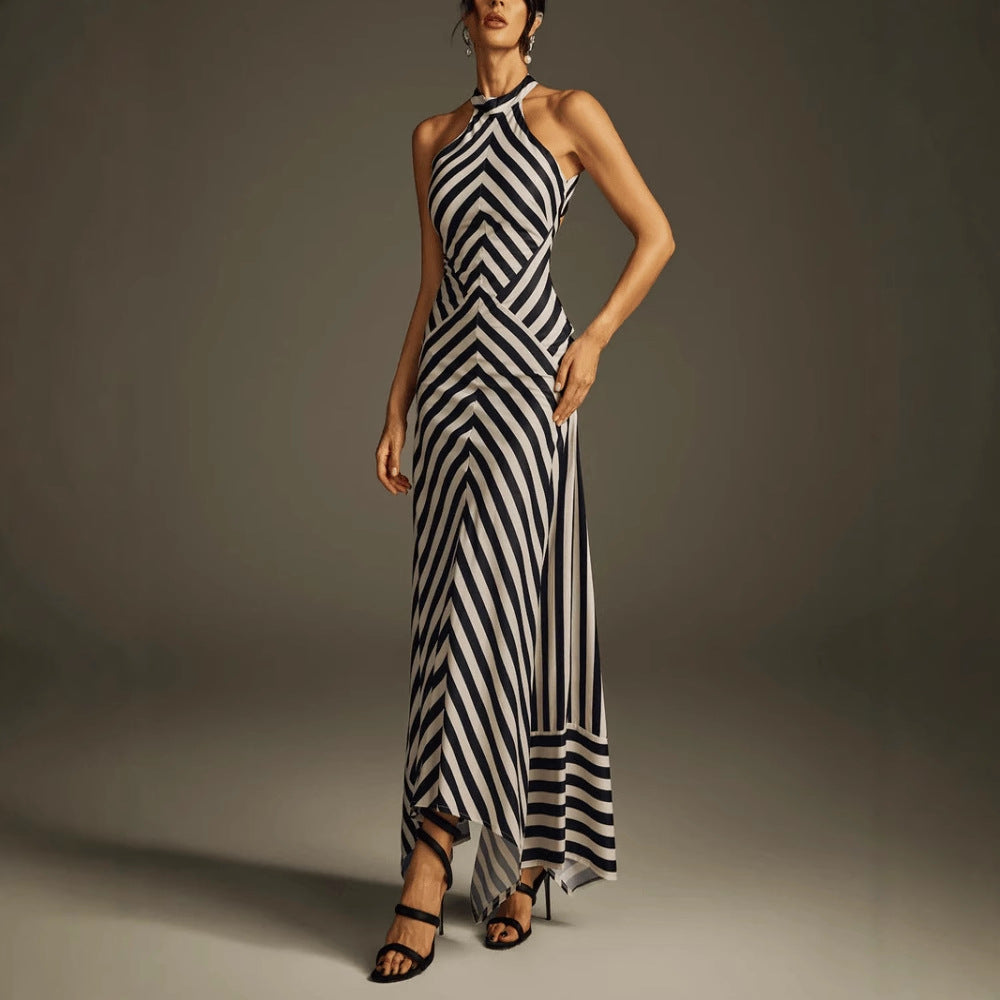 Sleeveless Backless Zebra Print Dress Formal Gown