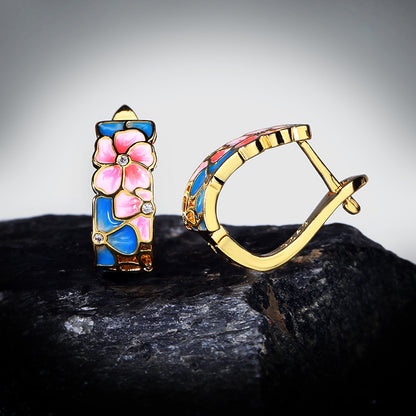 Fashion Enamel Flower Ladies Hug Earrings