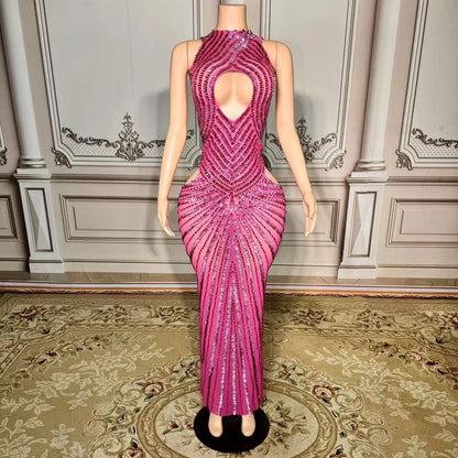 Womens Sexy Mesh Hollow-Out Nightclub Stage Dress