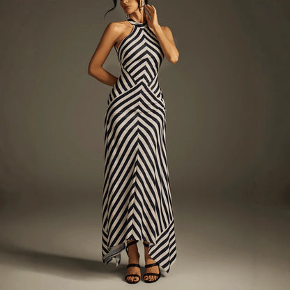 Sleeveless Backless Zebra Print Dress Formal Gown