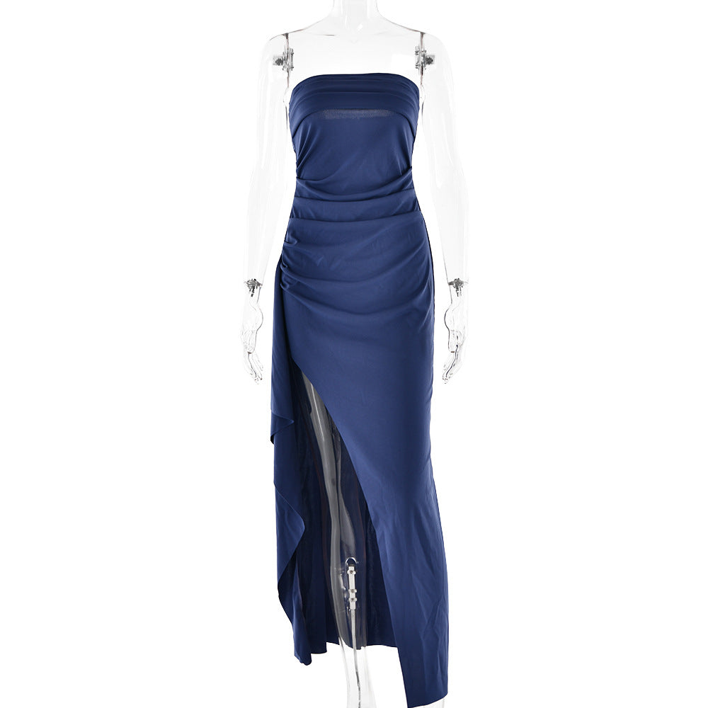 Strapless Pleated Split Dress
