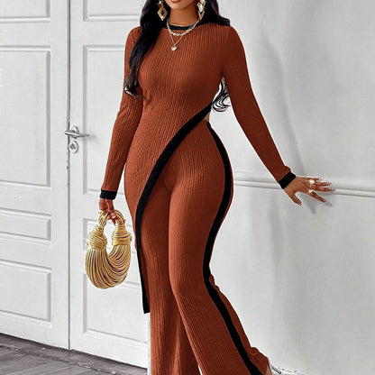 2 Piece Outfit Sexy Asymmetrical Hem Long Sleeve