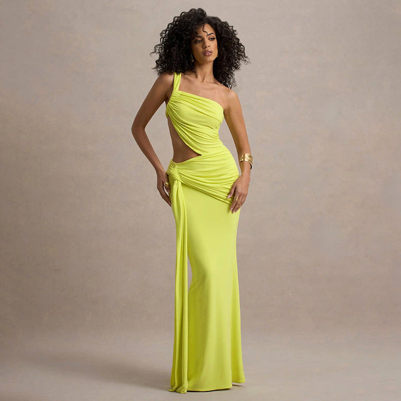 Asymmetric Pleated Maxi Dress