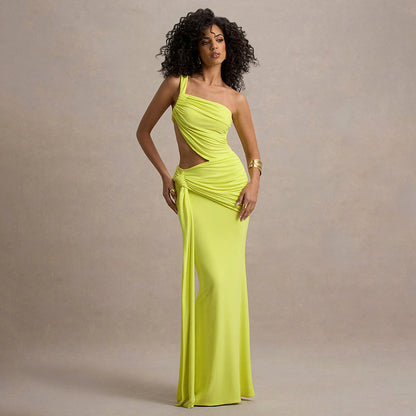 Asymmetric Pleated Maxi Dress