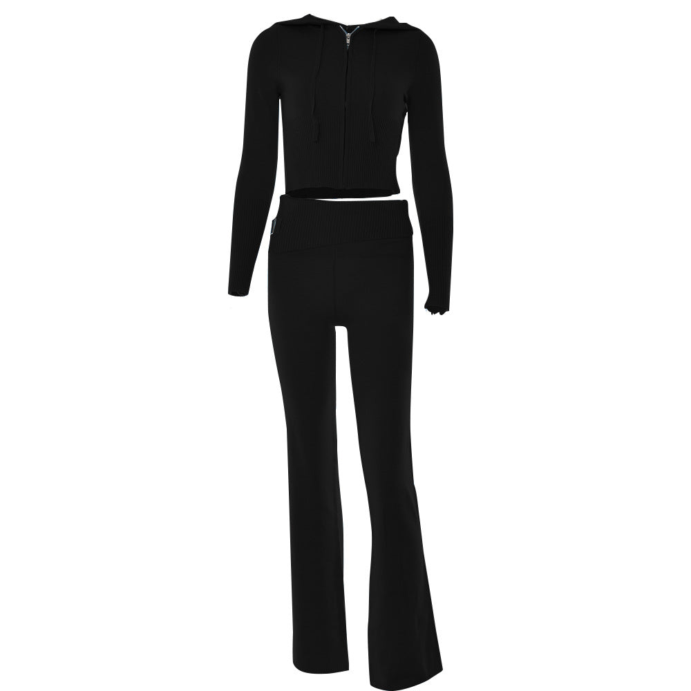 High Waist Long Sleeves Trousers Two-piece Set