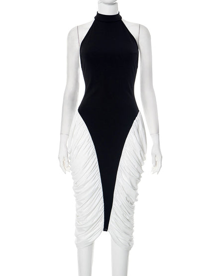 Slim Fit Sleeveless Halter Backless Side Pendant Dress