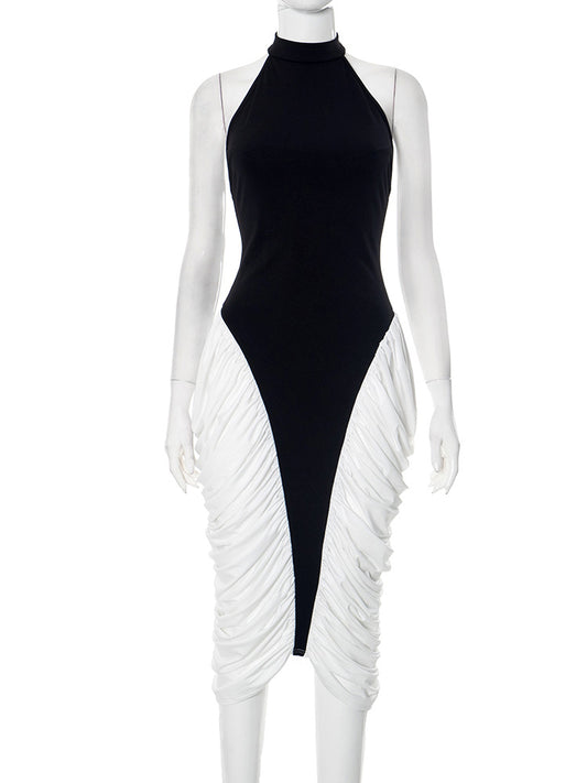 Slim Fit Sleeveless Halter Backless Side Pendant Dress