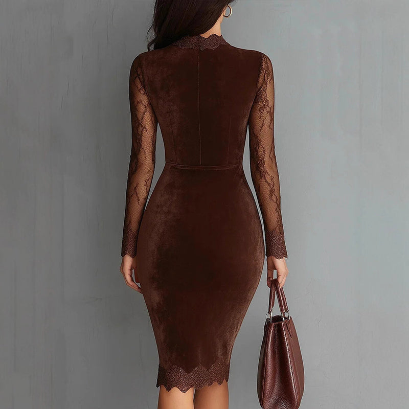 Women's Solid Color Sexy Lace Trim Bodycon Midi Dress