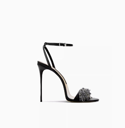 Black Strip Sandals Women's High Heels