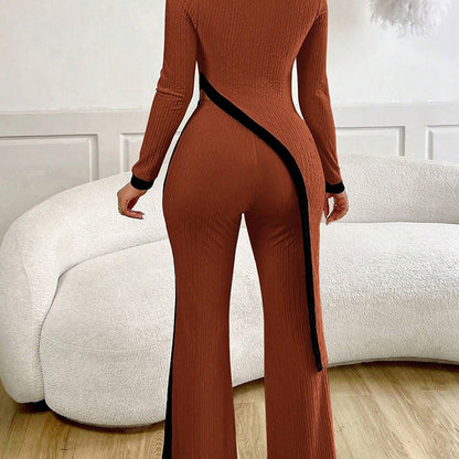 2 Piece Outfit Sexy Asymmetrical Hem Long Sleeve