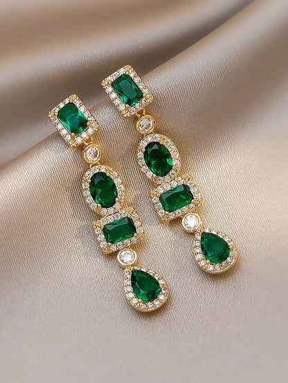 Diamond Square Oval Water Drop Earrings