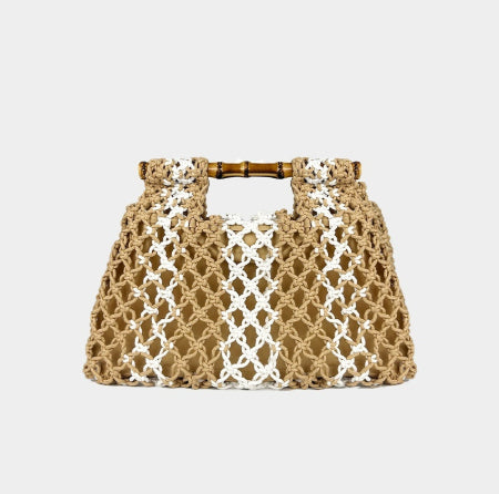 Handwoven Bamboo Handle Square Bag