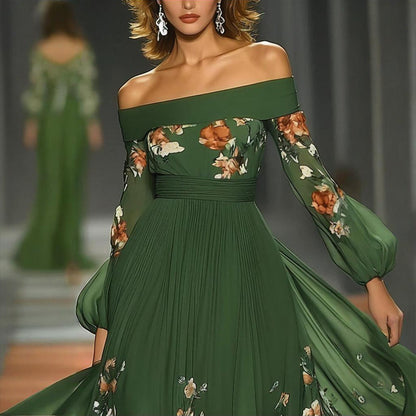 Green Floral Puff Dress