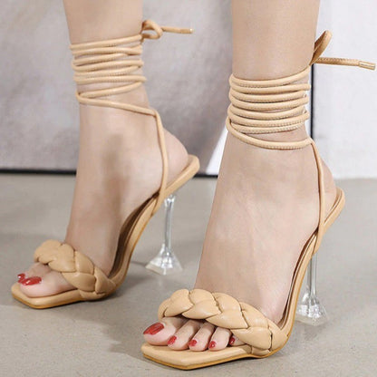 Weave Strappy Stiletto Heel Sandals