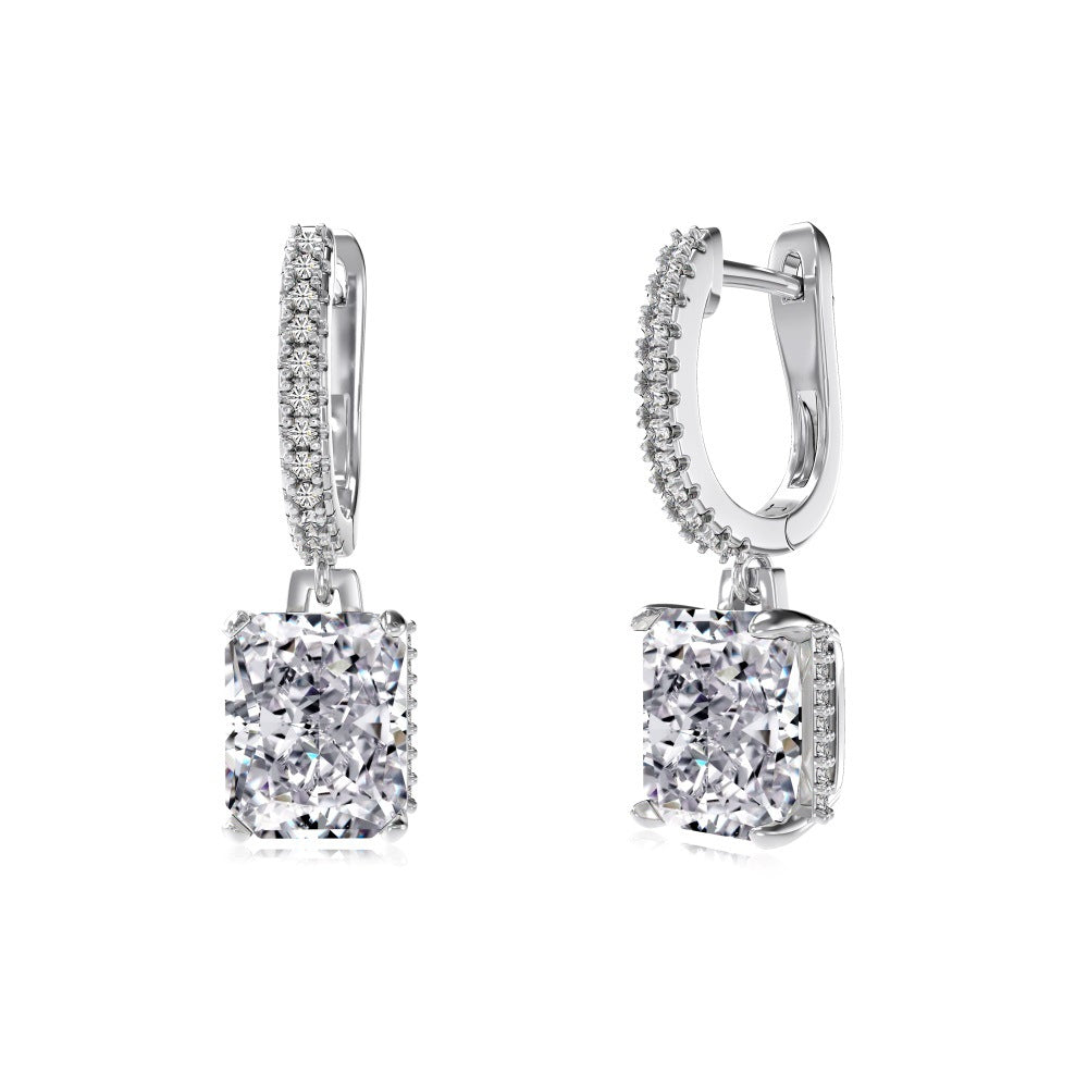 Rectangular Zircon Silver Earrings