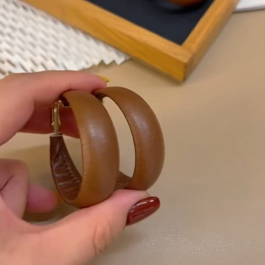 Brown Leather Statement Earrings