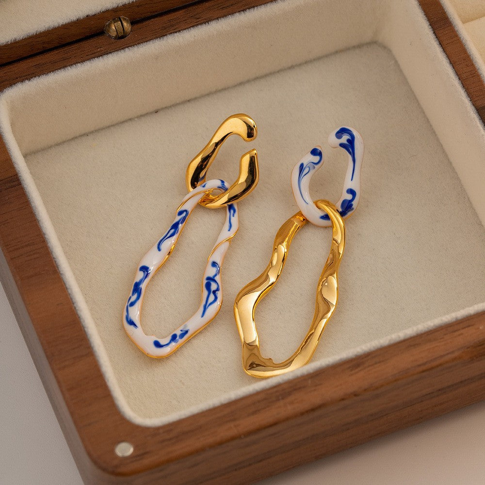 Fashion Blue And White Porcelain Pendant Women's Earrings