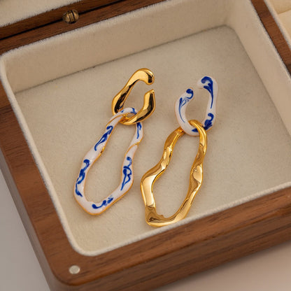 Fashion Blue And White Porcelain Pendant Women's Earrings