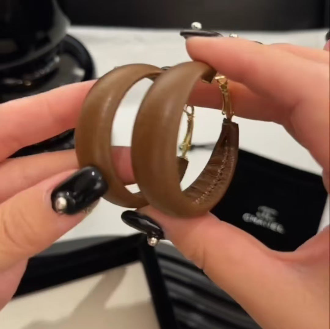 Brown Leather Statement Earrings