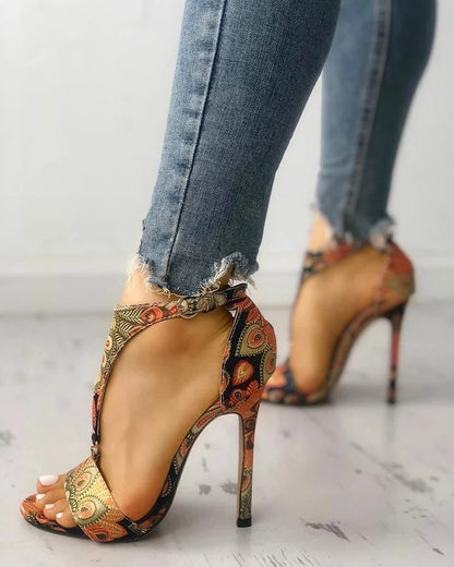 Printed Stiletto Heel Sandals