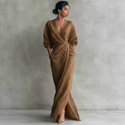 V Neck Waist Cinching Dress