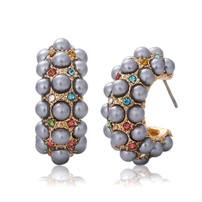 Fashion Diamond Pearl Stud Earrings