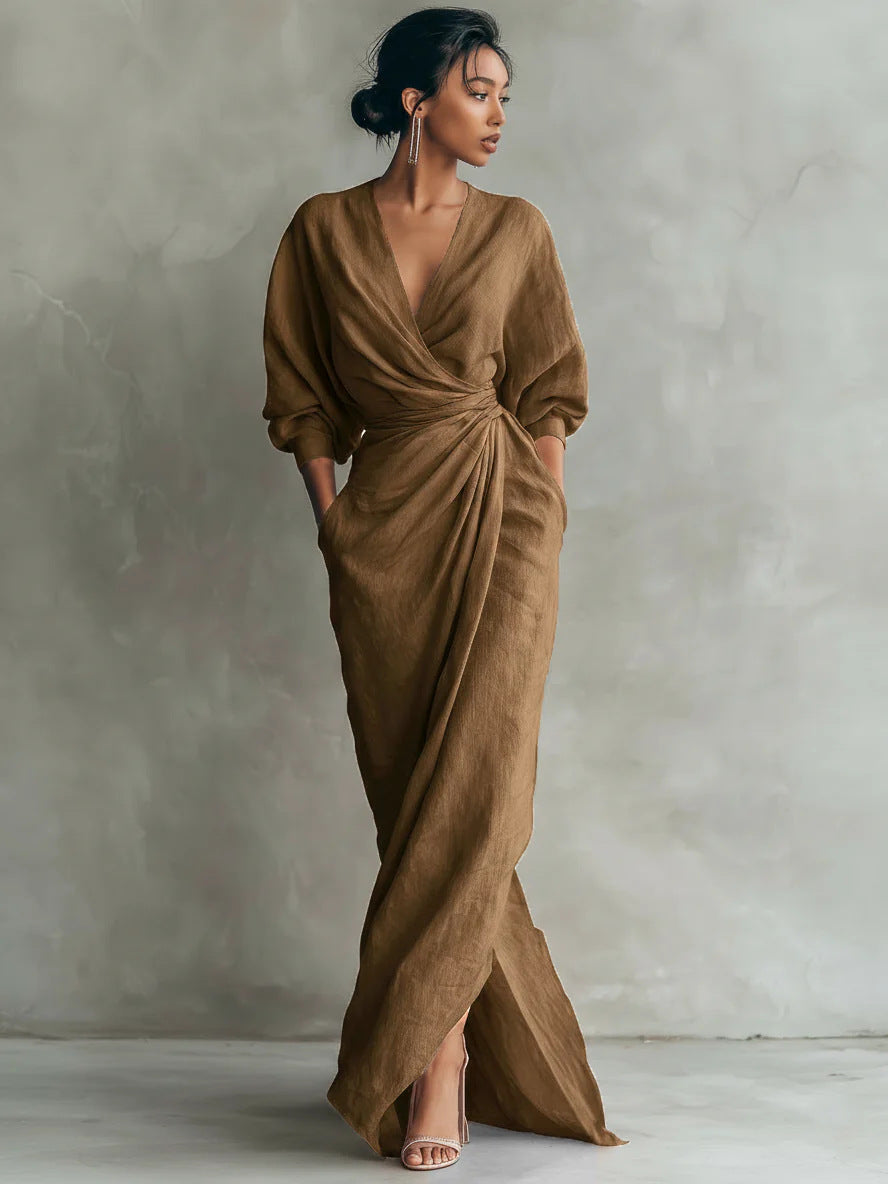 V Neck Waist Cinching Dress